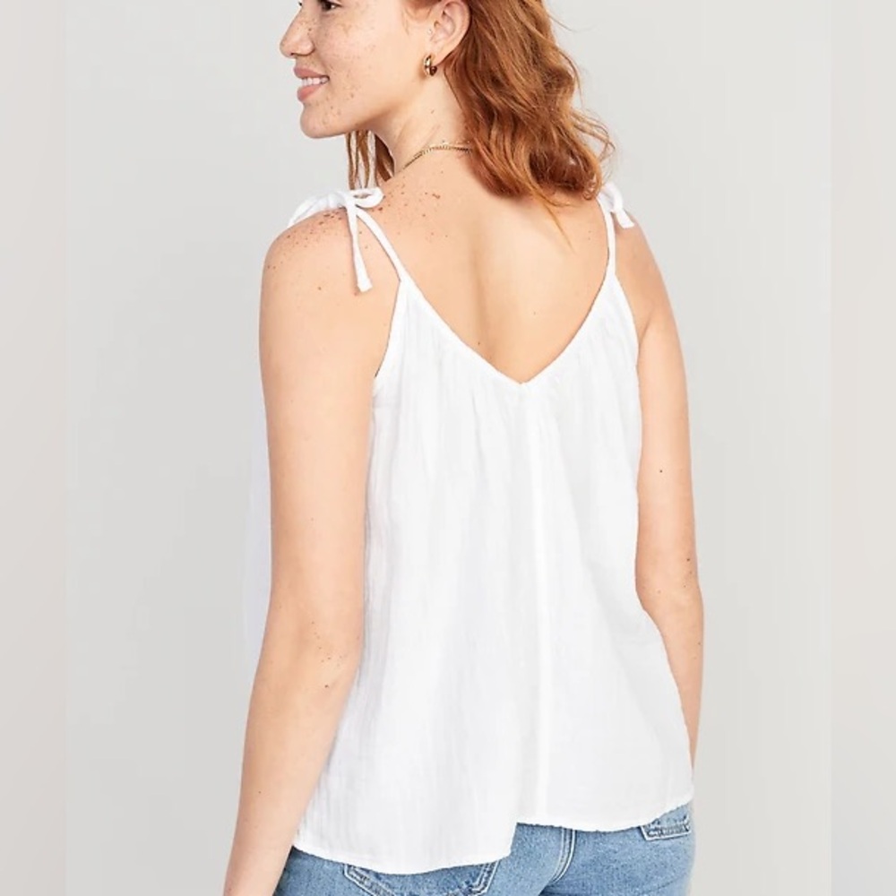 Old Navy White Smocked Tie Front Camisole